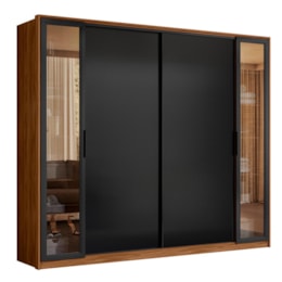 Guarda Roupa Casal Laredo 4 Portas Flex Nogueira/Preto Prime TX com Vidro Reflecta - Demartêz