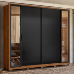 Guarda Roupa Casal Laredo 4 Portas Flex Nogueira/Preto Prime TX com Vidro Reflecta e Pés - Demartêz