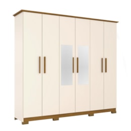 Guarda Roupa Casal Lima 6 Portas e 3 Gavetas com Espelho Off White/Nature - Móveis Henn Guarda Roupa Casal Lima 6 Portas e 3 Gavetas com Espelho Off White/Nature - Móveis Henn