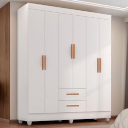 Guarda Roupa Casal Lite 6 Portas e 2 Gavetas Branco - Móveis Leão