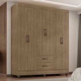 Guarda Roupa Casal Lite 6 Portas e 2 Gavetas Carvalho Oak - Móveis Leão