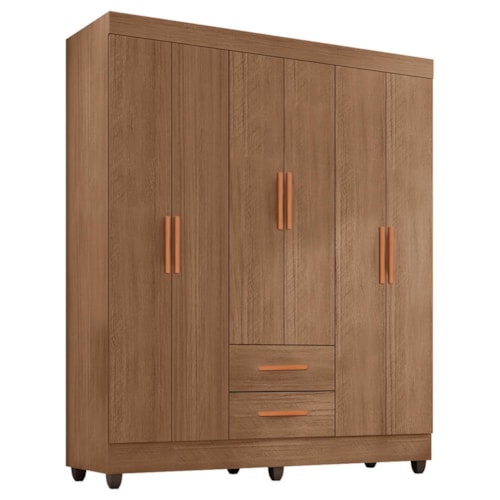 Guarda Roupa Casal Lite 6 Portas e 2 Gavetas Carvalho Oak - Móveis Leão