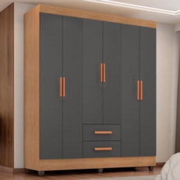 Guarda Roupa Casal Lite 6 Portas e 2 Gavetas Nature/Cinza - Móveis Leão