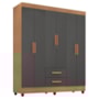 Guarda Roupa Casal Lite 6 Portas e 2 Gavetas Nature/Cinza - Móveis Leão