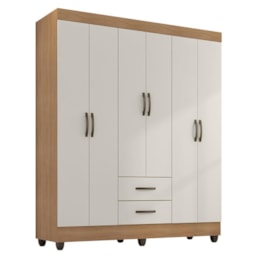 Guarda Roupa Casal Lite 6 Portas e 2 Gavetas Nature/Off White - Móveis Leão Guarda Roupa Casal Lite 6 Portas e 2 Gavetas Nature/Off White - Móveis Leão