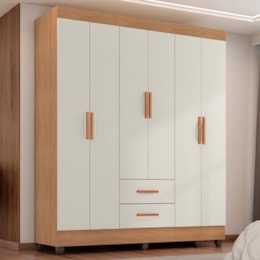 Guarda Roupa Casal Lite 6 Portas e 2 Gavetas Nature/Off White - Móveis Leão
