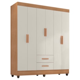 Guarda Roupa Casal Lite 6 Portas e 2 Gavetas Nature/Off White - Móveis Leão
