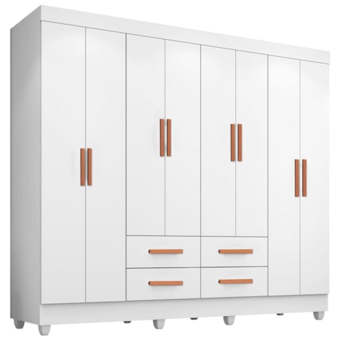 Guarda Roupa Casal Lite 8 Portas e 4 Gavetas Branco - Móveis Leão