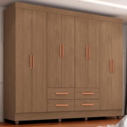 Guarda Roupa Casal Lite 8 Portas e 4 Gavetas Carvalho Oak - Móveis Leão