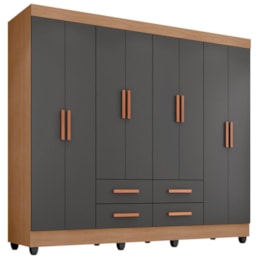 Guarda Roupa Casal Lite 8 Portas e 4 Gavetas Nature/Cinza - Móveis Leão