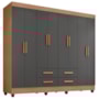 Guarda Roupa Casal Lite 8 Portas e 4 Gavetas Nature/Cinza - Móveis Leão