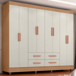 Guarda Roupa Casal Lite 8 Portas e 4 Gavetas Nature/Off White - Móveis Leão 