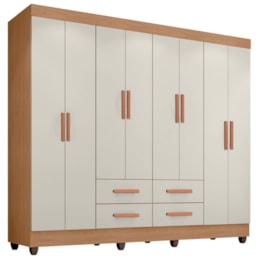 Guarda Roupa Casal Lite 8 Portas e 4 Gavetas Nature/Off White - Móveis Leão 