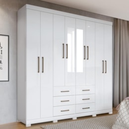 Guarda Roupa Casal Liverpool 8.6 8 Portas 6 Gavetas Branco com Espelho e Pés - Santos Andirá Guarda Roupa Casal Liverpool 8.6 8 Portas 6 Gavetas Branco com Espelho e Pés - Santos Andirá