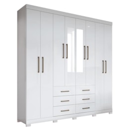 Guarda Roupa Casal Liverpool 8.6 8 Portas 6 Gavetas Branco com Espelho e Pés - Santos Andirá Guarda Roupa Casal Liverpool 8.6 8 Portas 6 Gavetas Branco com Espelho e Pés - Santos Andirá