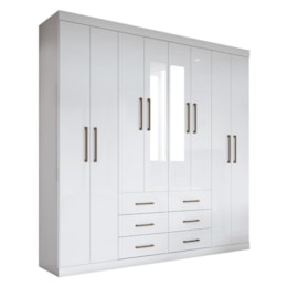 Guarda Roupa Casal Liverpool 8.6 8 Portas 6 Gavetas Branco com Espelho - Santos Andirá Guarda Roupa Casal Liverpool 8.6 8 Portas 6 Gavetas Branco com Espelho - Santos Andirá
