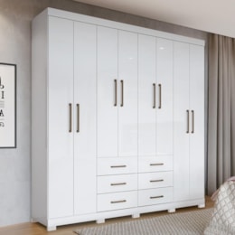 Guarda Roupa Casal Liverpool 8.6 8 Portas 6 Gavetas Branco com Pés - Santos Andirá Guarda Roupa Casal Liverpool 8.6 8 Portas 6 Gavetas Branco com Pés - Santos Andirá
