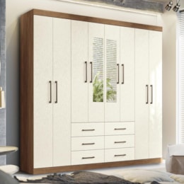 Guarda Roupa Casal Liverpool 8.6 8 Portas 6 Gavetas Jatobá/Areia com Espelho - Santos Andirá Guarda Roupa Casal Liverpool 8.6 8 Portas 6 Gavetas Jatobá/Areia com Espelho - Santos Andirá