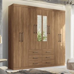 Guarda Roupa Casal Liverpool 8.6 8 Portas 6 Gavetas Jatobá com Espelho - Santos Andirá Guarda Roupa Casal Liverpool 8.6 8 Portas 6 Gavetas Jatobá com Espelho - Santos Andirá