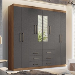 Guarda Roupa Casal Liverpool 8.6 8 Portas 6 Gavetas Jatobá/Grafite com Espelho - Santos Andirá  Guarda Roupa Casal Liverpool 8.6 8 Portas 6 Gavetas Jatobá/Grafite com Espelho - Santos Andirá