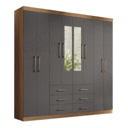 Guarda Roupa Casal Liverpool 8.6 8 Portas 6 Gavetas Jatobá/Grafite com Espelho - Santos Andirá  Guarda Roupa Casal Liverpool 8.6 8 Portas 6 Gavetas Jatobá/Grafite com Espelho - Santos Andirá