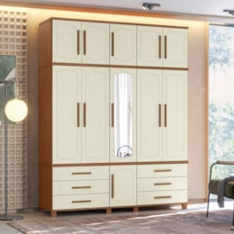 Guarda Roupa Casal Londres Triplex 11 Portas 6 Gavetas Jatobá/Areia com Espelho - Santos Andirá