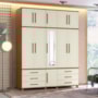 Guarda Roupa Casal Londres Triplex 11 Portas 6 Gavetas Jatobá/Areia com Espelho - Santos Andirá
