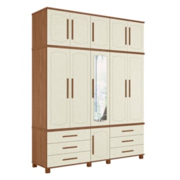 Guarda Roupa Casal Londres Triplex 11 Portas 6 Gavetas Jatobá/Areia com Espelho - Santos Andirá