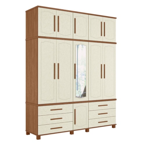 Guarda Roupa Casal Londres Triplex 11 Portas 6 Gavetas Jatobá/Areia com Espelho - Santos Andirá