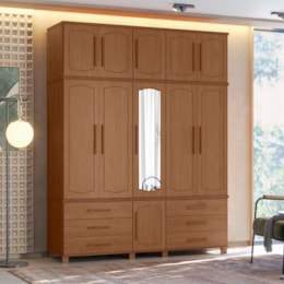 Guarda Roupa Casal Londres Triplex 11 Portas 6 Gavetas Jatobá com Espelho - Santos Andirá