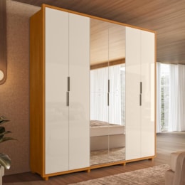 Guarda Roupa Casal Matisse 6 Portas Cinamomo/Off White com Espelho - Madetec