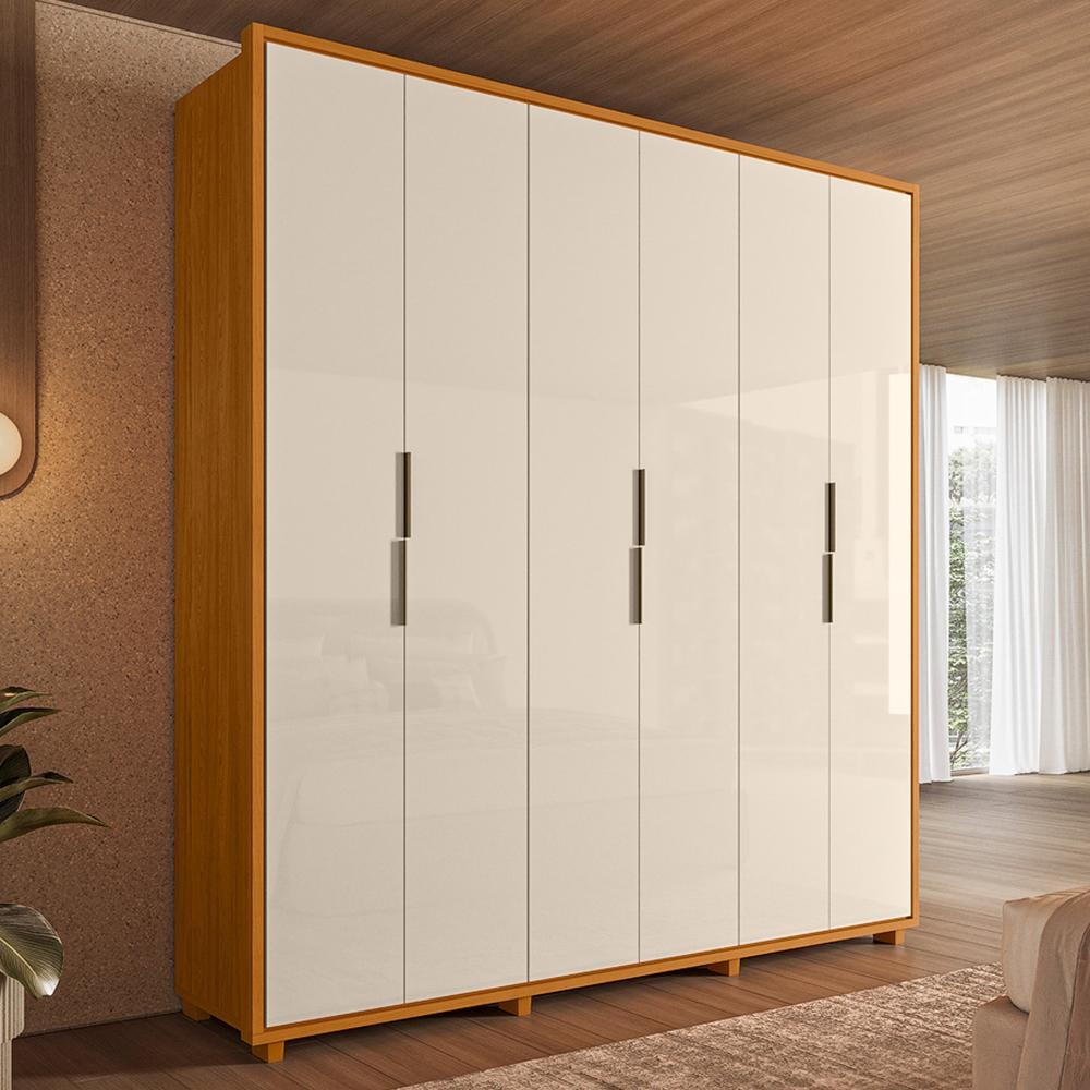 Guarda Roupa Casal Matisse 6 Portas Cinamomo/Off White com Espelho Guarda Roupa Casal Matisse 6 Portas Cinamomo/Off White com Espelho