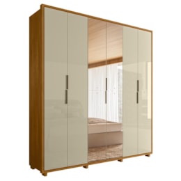 Guarda Roupa Casal Matisse 6 Portas Cumaru/Opala com Espelho - Madetec
