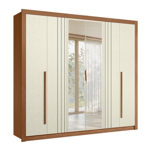 Guarda Roupa Casal Miletto 6 Portas 3 Gavetas Jatobá/Areia com Espelho - Santos Andirá