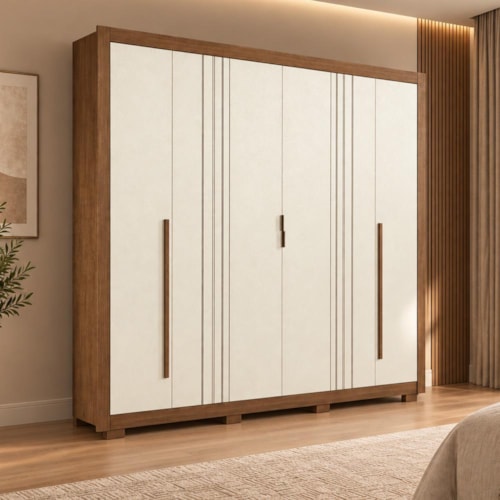 Guarda Roupa Casal Miletto 6 Portas 3 Gavetas Jatobá/Areia com Pés - Santos Andirá