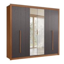 Guarda Roupa Casal Miletto 6 Portas 3 Gavetas Jatobá/Grafite com Espelho - Santos Andirá