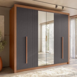 Guarda Roupa Casal Miletto 6 Portas 3 Gavetas Jatobá/Grafite com Espelho - Santos Andirá