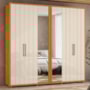 Guarda Roupa Casal Miró Ripado 6 Portas Cinamomo/Off White com Espelho - Madetec