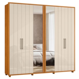 Guarda Roupa Casal Miró Ripado 6 Portas Cinamomo/Off White com Espelho - Madetec