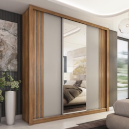Guarda Roupa Casal Moema 3 Portas Flex Amêndola/Nude Prime com Espelho - Demóbile Guarda Roupa Casal Moema 3 Portas Flex Amêndola/Nude Prime com Espelho - Demóbile