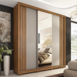 Guarda Roupa Casal Moema 3 Portas Flex Amêndola/Nude Prime com Espelho e Pés - Demóbile Guarda Roupa Casal Moema 3 Portas Flex Amêndola/Nude Prime com Espelho e Pés - Demóbile