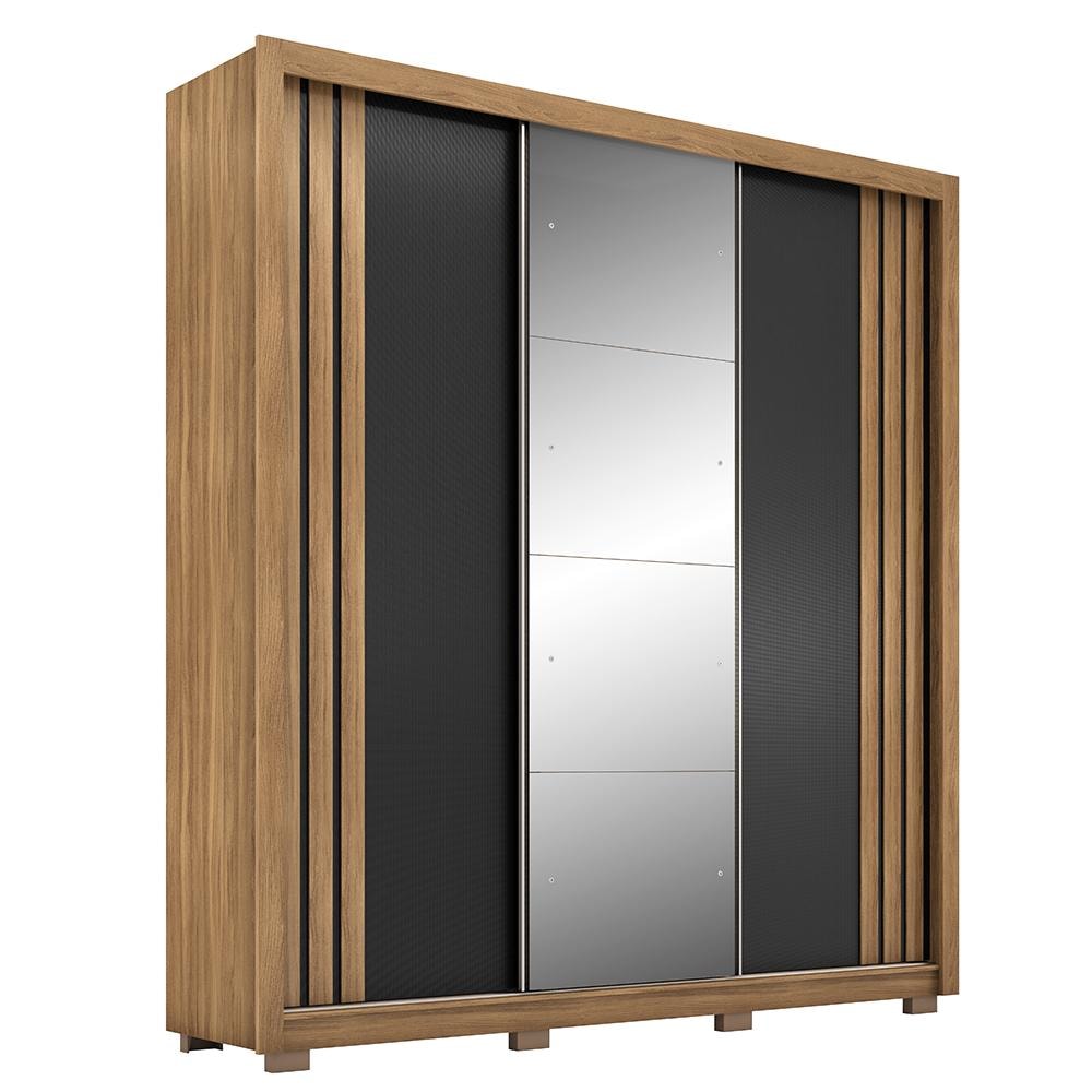 Guarda Roupa Casal Moema 3 Portas Flex Amêndola/Preto Prime com