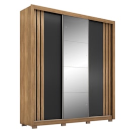 Guarda Roupa Casal Moema 3 Portas Flex Amêndola/Preto Prime com Espelho e Pés - Demóbile Guarda Roupa Casal Moema 3 Portas Flex Amêndola/Preto Prime com Espelho e Pés - Demóbile
