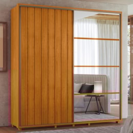 Guarda Roupa Casal Monet Ripado 2 Portas Deslizantes Cinamomo com Espelho - Madetec 