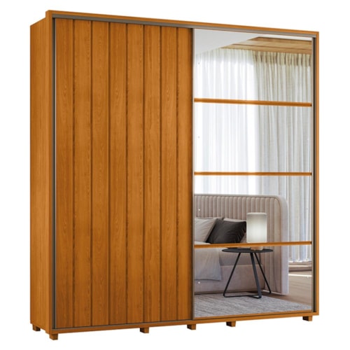 Guarda Roupa Casal Monet Ripado 2 Portas Deslizantes Cinamomo com Espelho - Madetec 