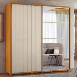 Guarda Roupa Casal Monet Ripado 2 Portas Deslizantes Cinamomo/Off White com Espelho - Madetec
