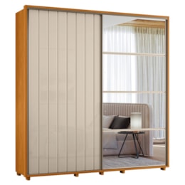 Guarda Roupa Casal Monet Ripado 2 Portas Deslizantes Cinamomo/Off White com Espelho - Madetec
