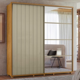 Guarda Roupa Casal Monet Ripado 2 Portas Deslizantes Cumaru/Opala com Espelho - Madetec