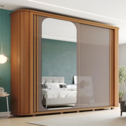 Guarda Roupa Casal Mozzate 2 Portas Deslizantes Flex Cinamomo/Avelã com Espelho - Henn