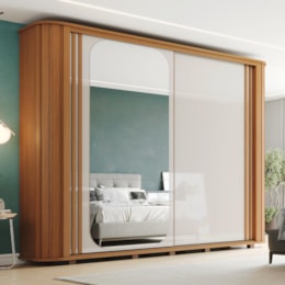 Guarda Roupa Casal Mozzate 2 Portas Deslizantes Flex Cinamomo/Off White com Espelho - Móveis Henn